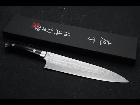 佐治武士VG10 槌目西式牛刀21cm Pakka 西式柄- YouTube