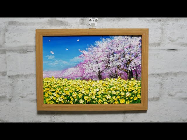 油絵】菜の花と桜#油彩画 #油彩 #芸術 #油絵 #絵 #絵画 #oilpainting