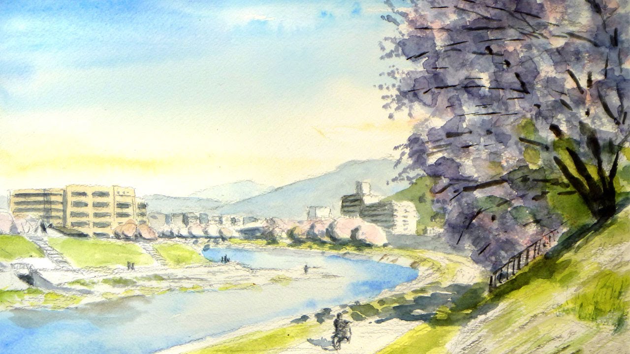 桜は影がキレイ！？ 【透明水彩風景画】 SAKURA【Watercolor】 - YouTube