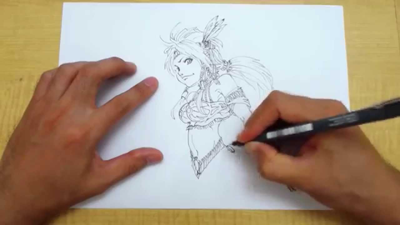 イラストの描き方「踊り子風な女性キャラ／Step2（ペン）」 - YouTube