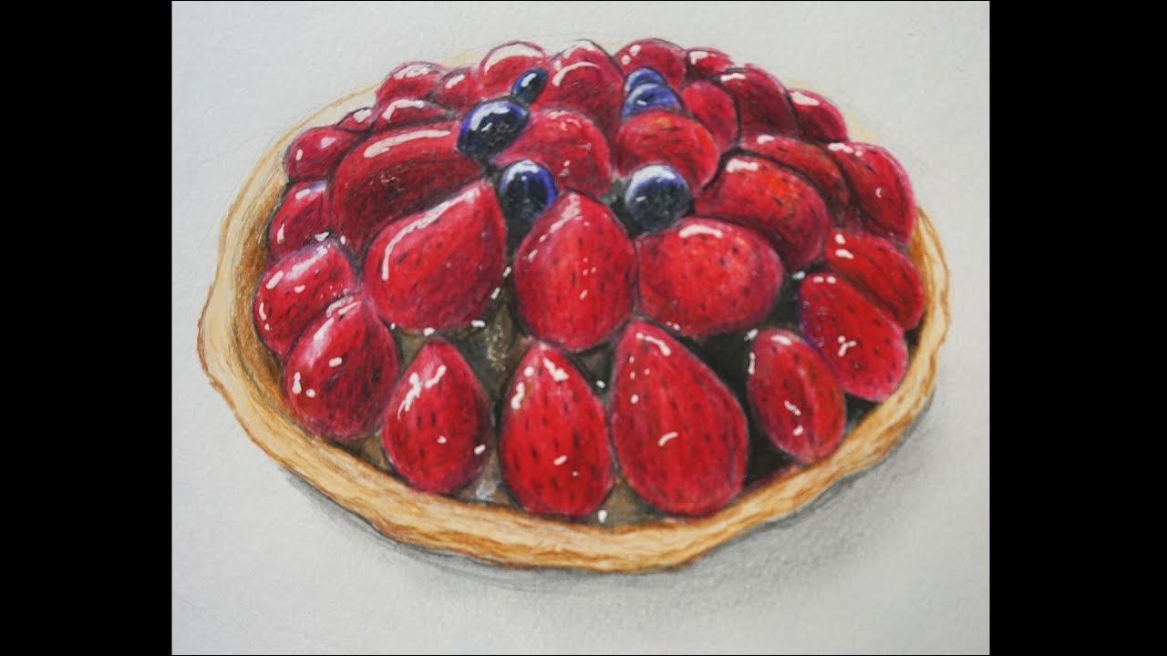 Drawing strawberry tart. リアルなイチゴタルトの描き方 - YouTube