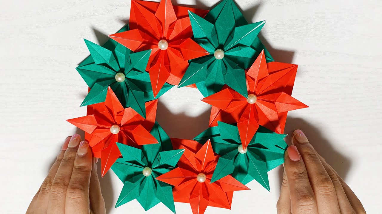 クリスマス折り紙】簡単 リースの作り方✨How to make paper wreath