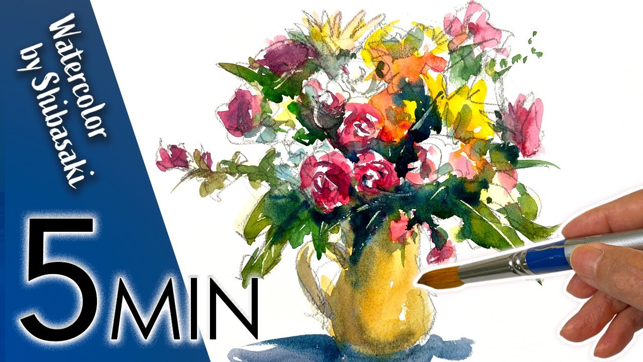 Eng sub] 5min Easy Watercolor | Flower Bouquet drawing - YouTube