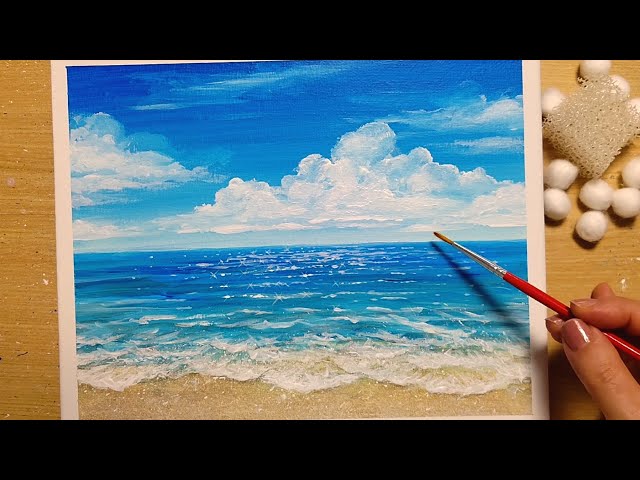 How to draw [Summer sky and sea] with acrylic paint / painting for