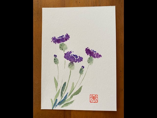 誰でも描けるハガキ絵💕【矢車草・ヤグルマギク】水彩画・花・手書き