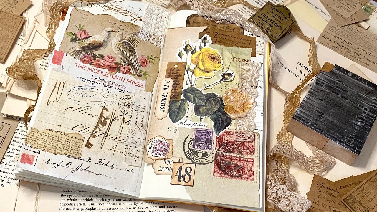 紙もの♡トラベラーズノートとヴィンテージ風コラージュ✨（Journal