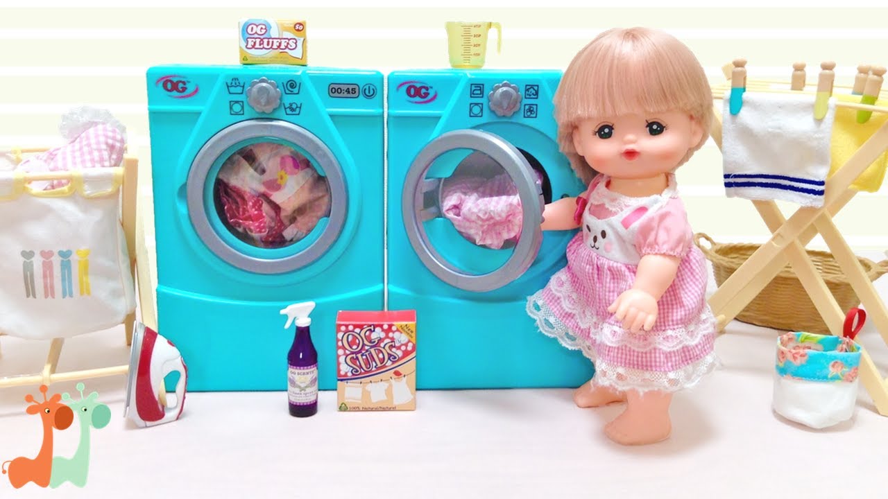 Mell-chan Doll Washing Machine Laundry toys - YouTube