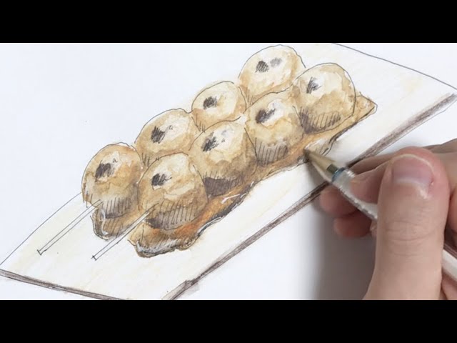 ペンと色鉛筆で描くみたらし団子の描き方 - YouTube