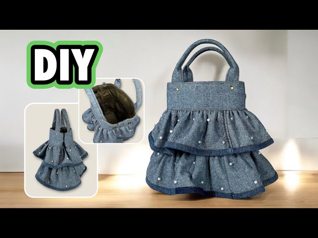 トートバッグの作り方】デニム×パール×フリル可愛さ最強バッグ