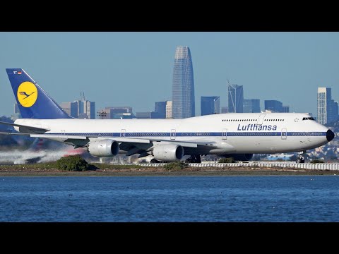Lufthansa Retro Livery Boeing 747-8 D-ABYT Takeoff from San