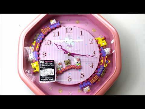リズム時計 アミューズ掛け時計 ハローキティ 振り子 メロディ ピンク