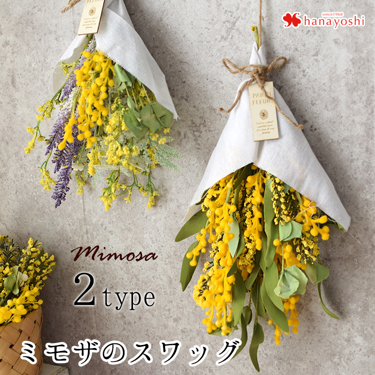玄関インテリアに】ミモザのおしゃれなドライフラワー・スワッグの