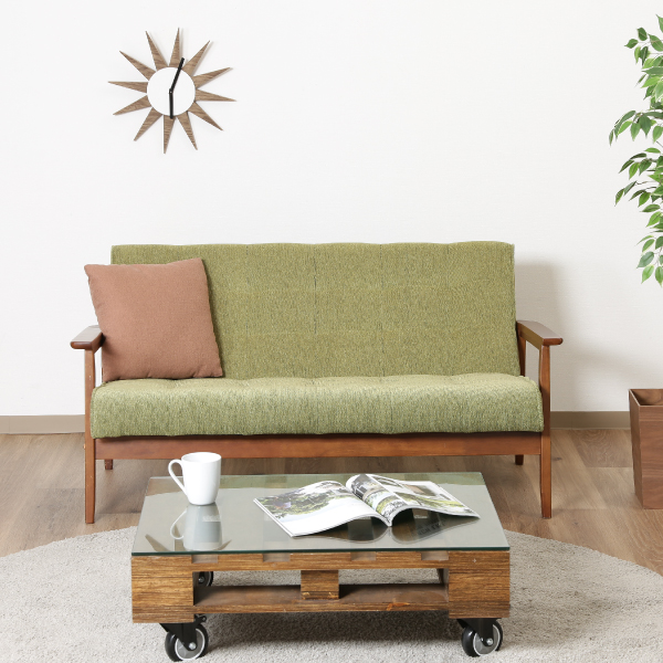 36％OFF】【送料無料】ファブリックソファ 2人掛け グリーン