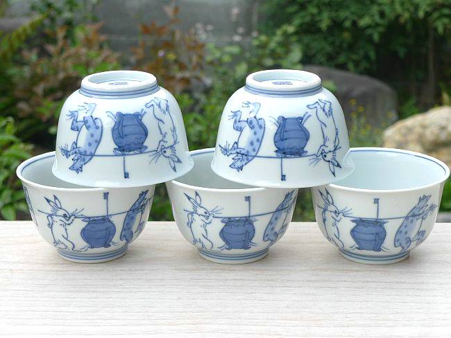 染付鳥獣戯画汲出碗揃え 壺 芳山 - 京焼清水焼 松韻堂