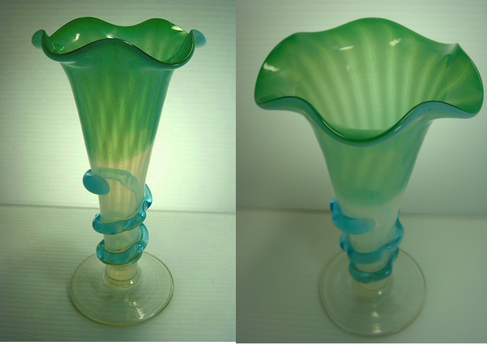 大正ガラス 手吹き あさがお フラワーベース（グリーン） 【AJ0123