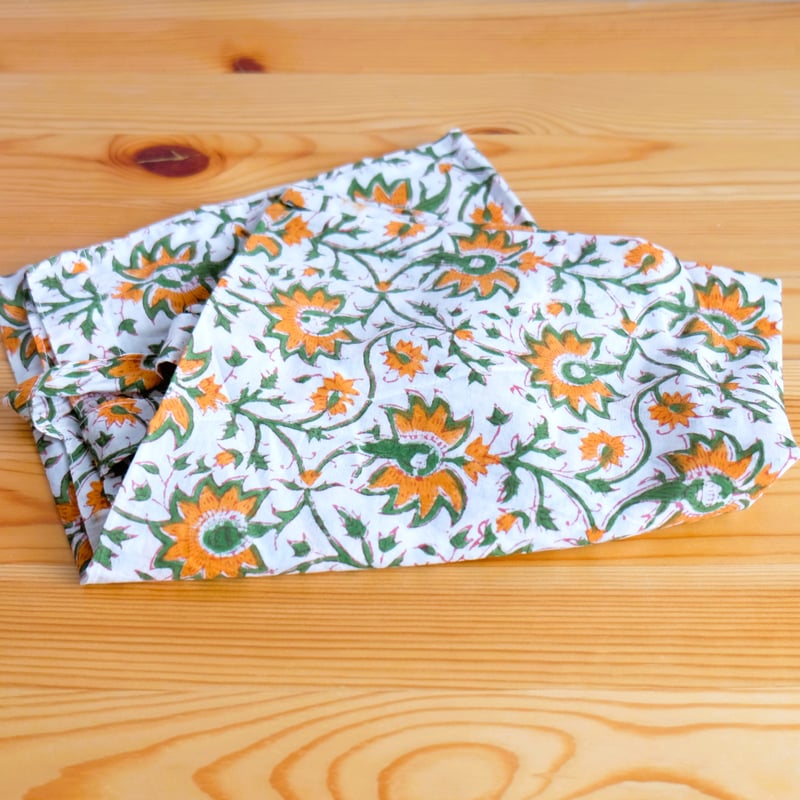 エコバッグ インド綿 ブロックプリント オレンジプラント | インド雑貨