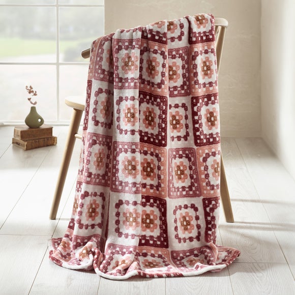 Catherine Lansfield Crochet Print Fleece Throw 130cm x 170cm | Dunelm