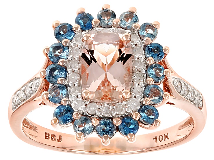 Morganite With Santa Maria Aquamarine And White Diamond 10k Rose