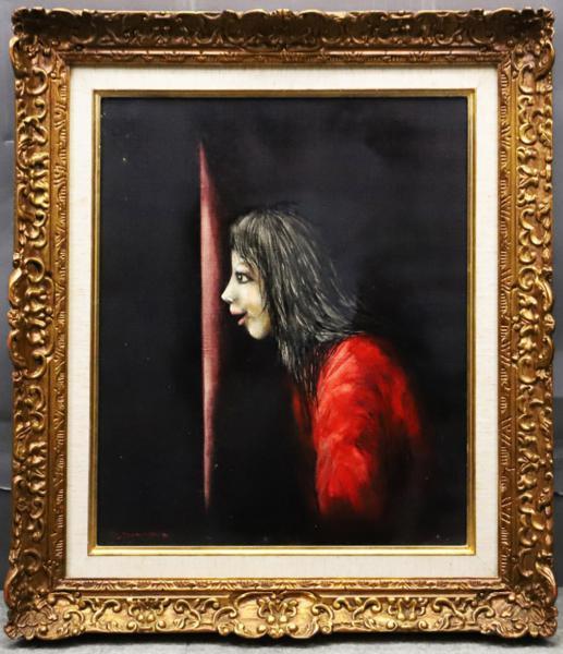 能仲ヤツヲ「湖の女」油彩F6号モダンアート会員叙情とロマンの世界