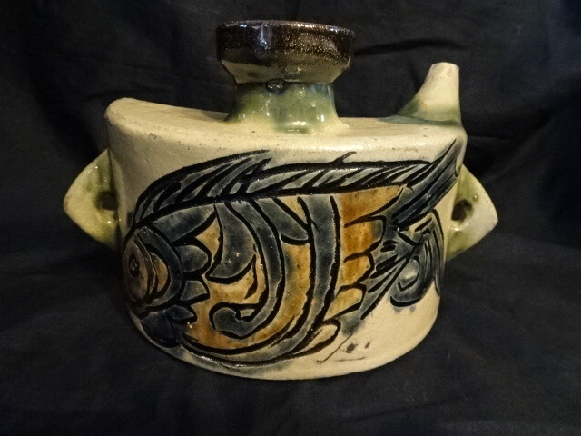 やちむん 金城敏男 作☆沖縄 壷屋焼 魚文 タラフ/蓋付鉢 人間国宝 金城