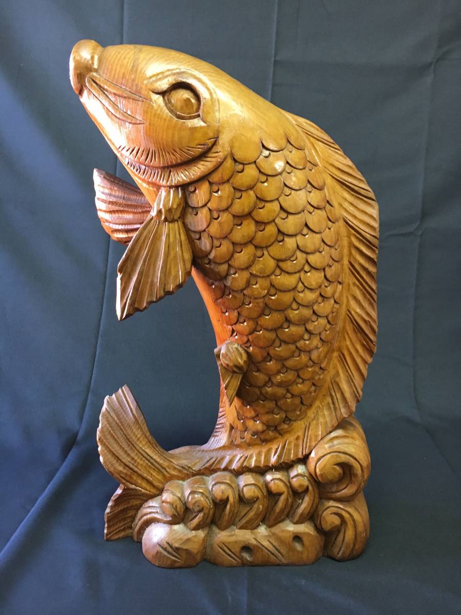 自在鉤横木、鯉の自在鉤、鯉の木彫り、木彫りの鯉、鯉の置き物 【公式