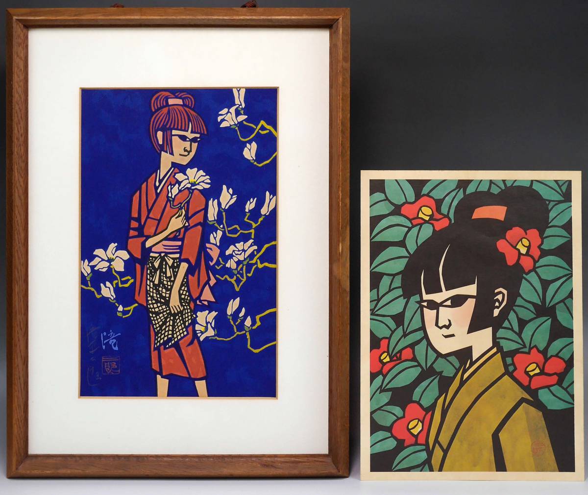 AKa7175 滝平二郎 手刷木版画 直筆サイン入り 額 約43cm×約43cm 滝平