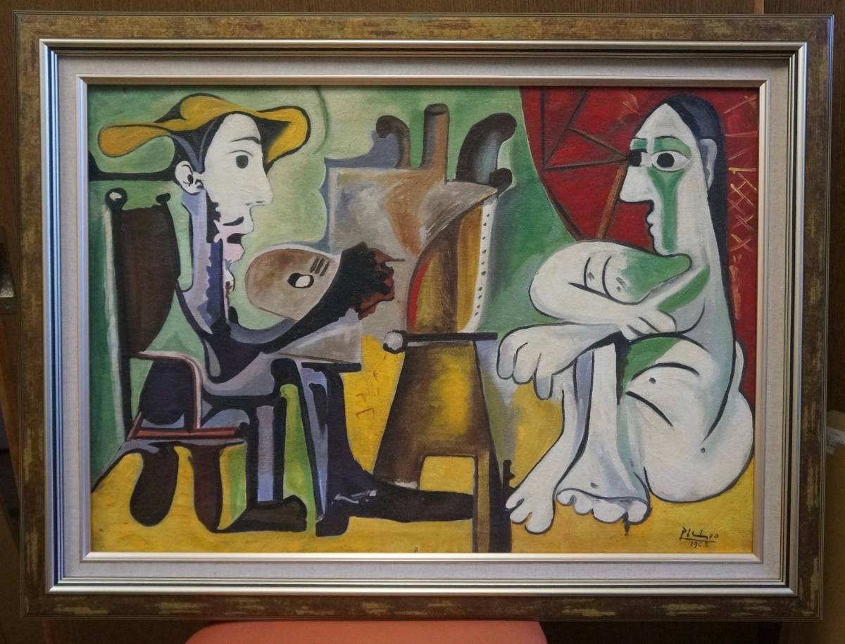 Artworks]パブロ・ピカソ|画家とモデル|約70x50cm|肉筆|油彩|原画