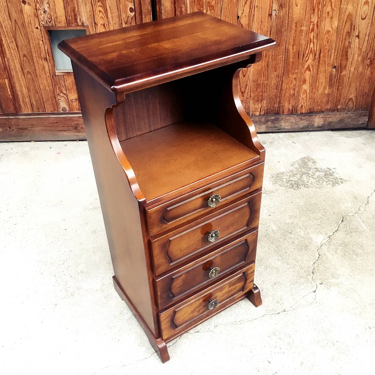 カリモク Karimoku コロニアル 電話台 花台 FAX台 ヴィンテージ 4段