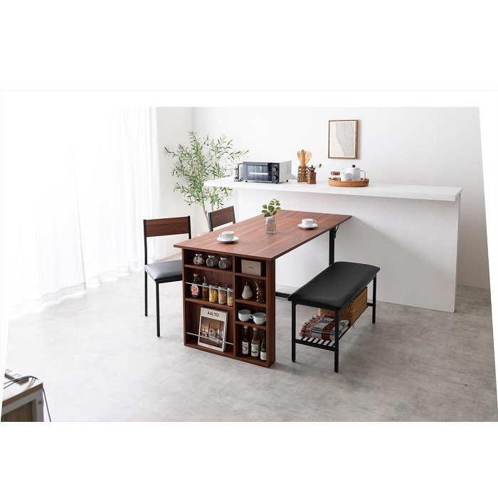 4点セット 収納付伸長式 ダイニングテーブル+チェア2脚+ベンチ