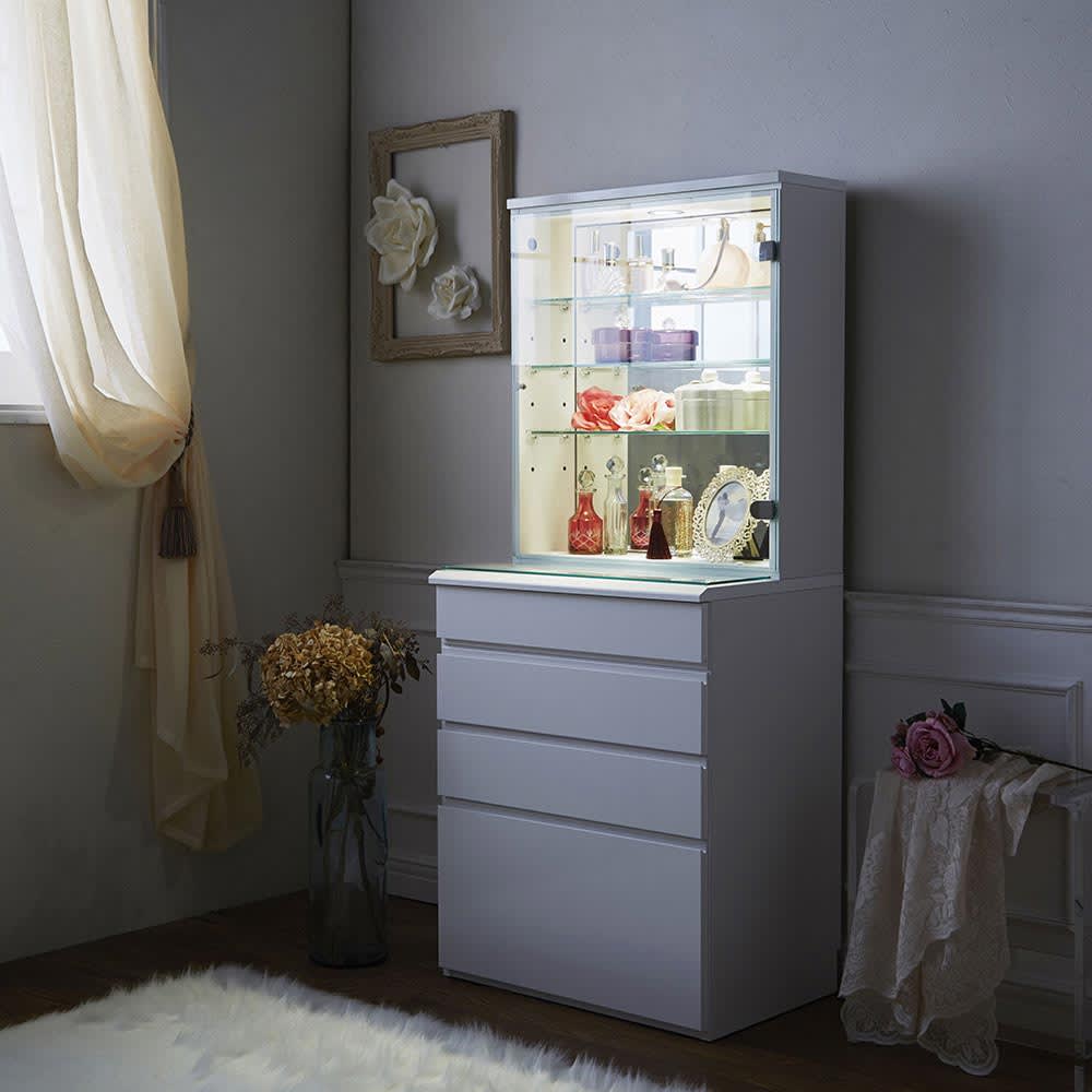 LEDライト付き 楽屋ドレッサーシリーズ ガラスキャビネット付き