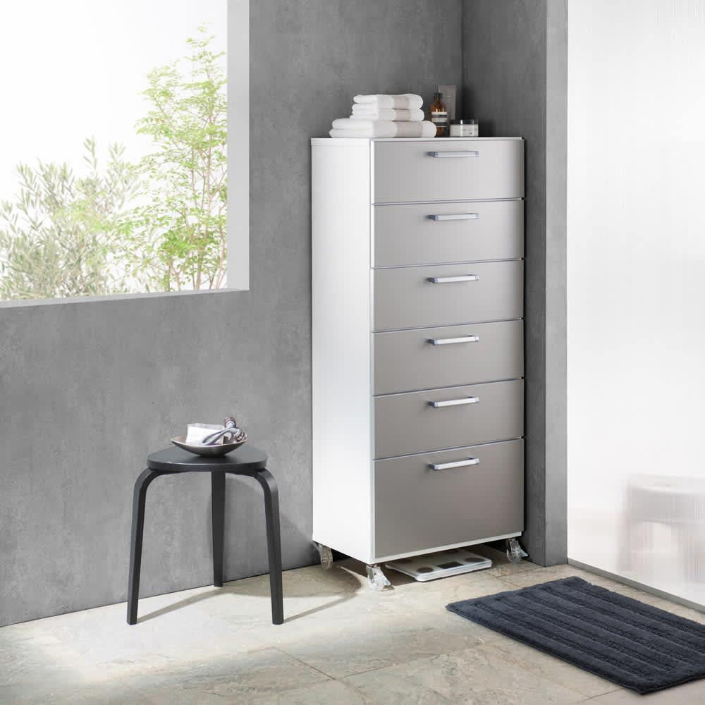 組立不要 キャスター付きランドリータワーチェスト 6段・高さ137.5cm幅