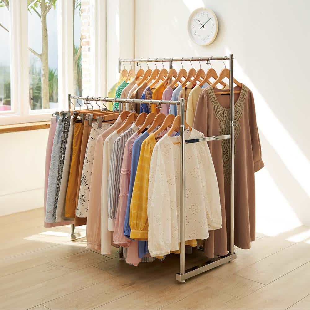 幅と高さが伸縮する 押し入れ頑丈ハンガー 一間用・幅110cm～180cm