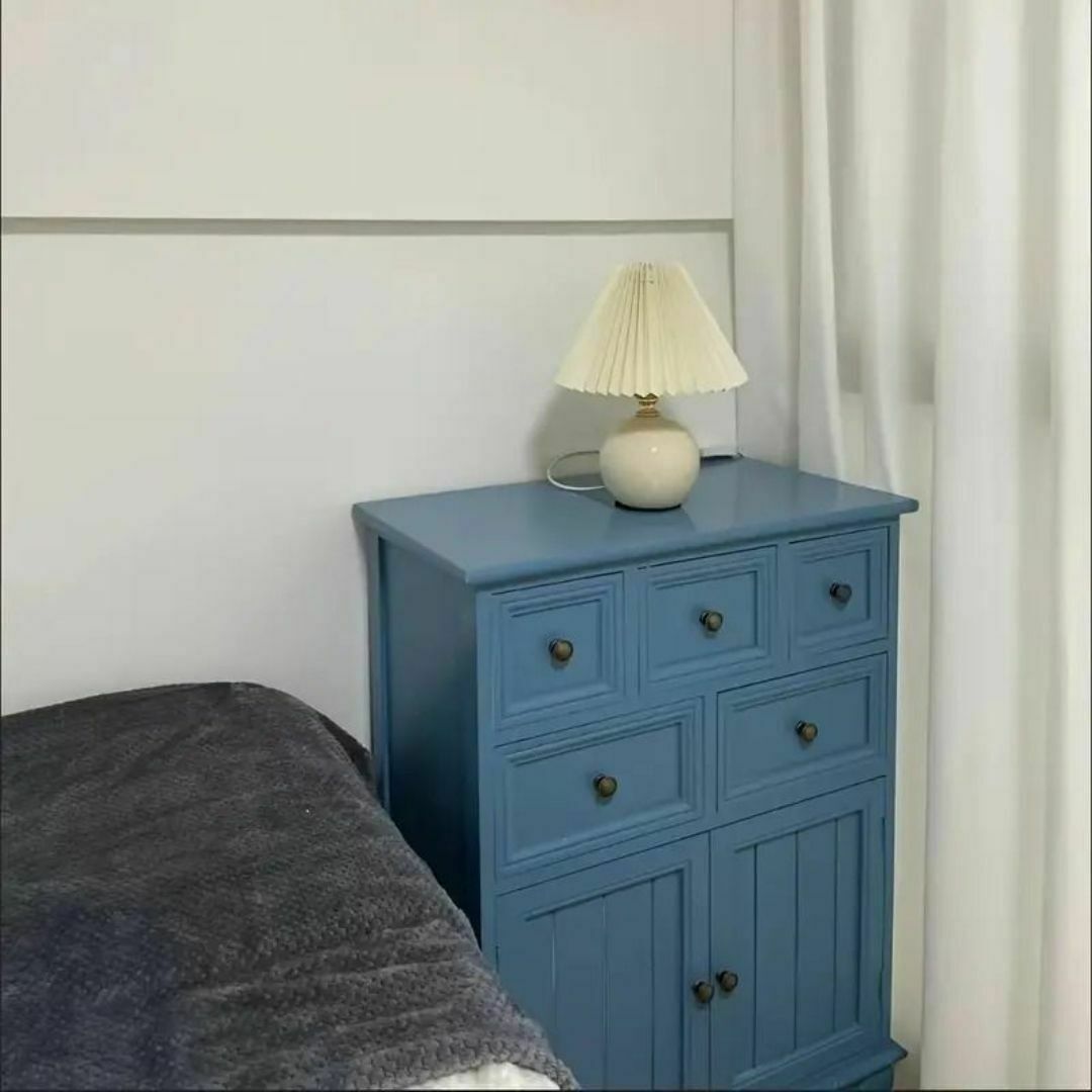 キャビネット 収納 引き出し 青 木製 幅60 奥行35 5段 北欧風