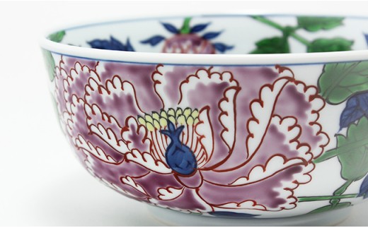 源右衛門窯】 染錦紫牡丹絵 麺鉢 器 食器 鉢 盛鉢 どんぶり ラーメン