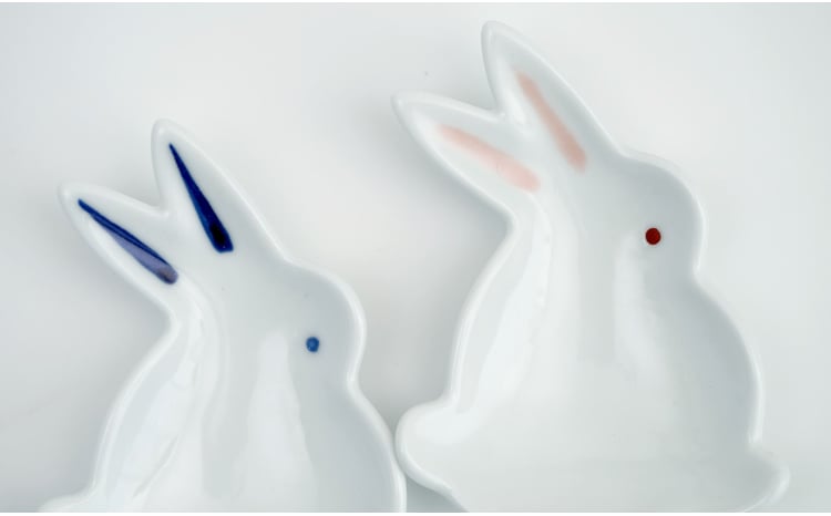 有田焼「うさぎ」手のひらサイズの銘々皿・小皿/4点セット 深海三龍堂