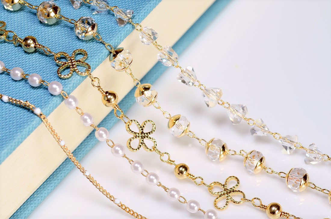 デザインチェーン/パールビーズチェーン/リーフチェーン/極細パール