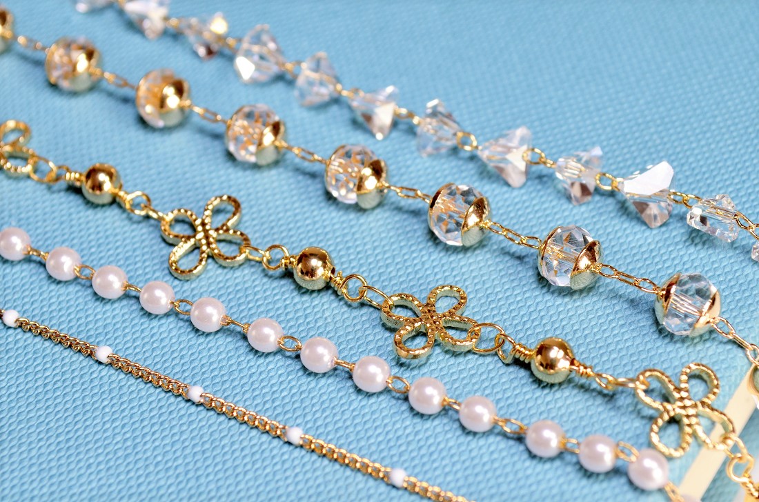 デザインチェーン/パールビーズチェーン/リーフチェーン/極細パール