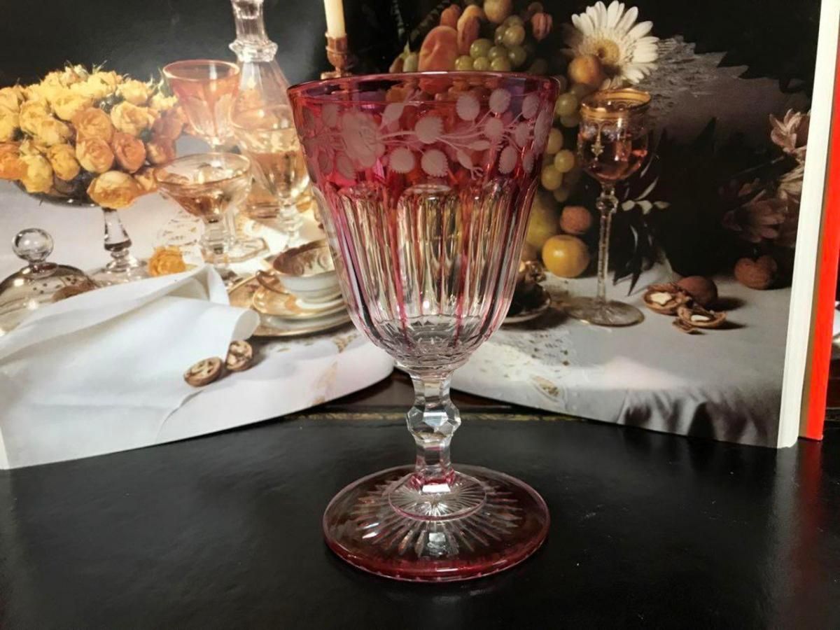 アンティーク オールドバカラ ピンク被せクリスタルグラス