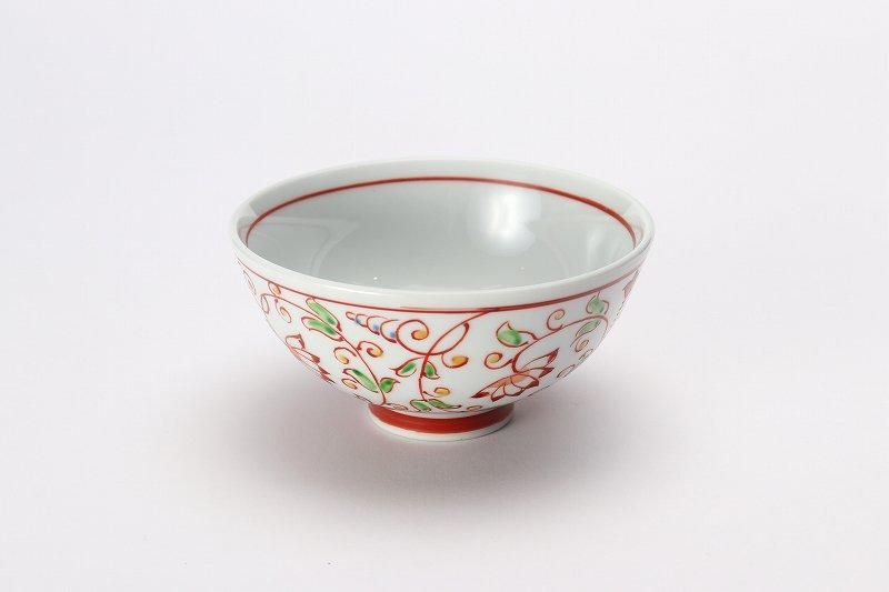 与山窯 赤絵蔓草文 飯碗(小)