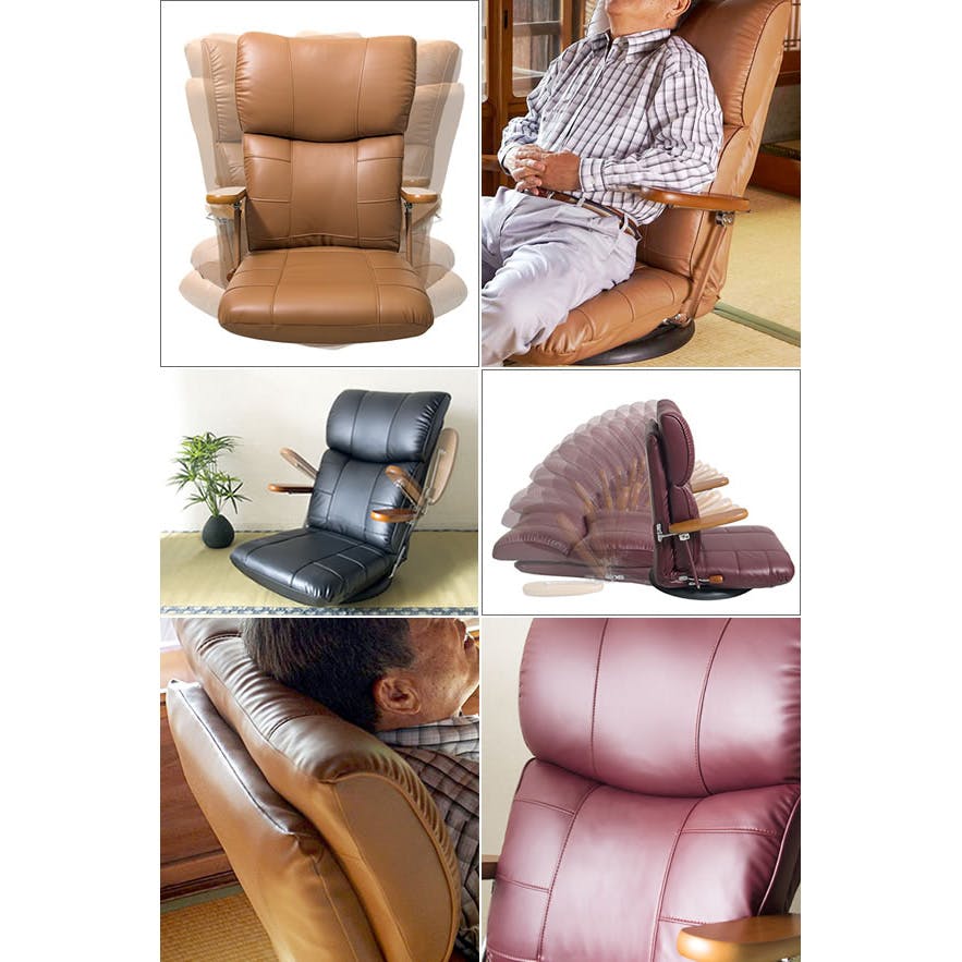 宮武製作所 MIYATAKE 木肘スーパーソフトレザー座椅子 蓮（れん） | 座