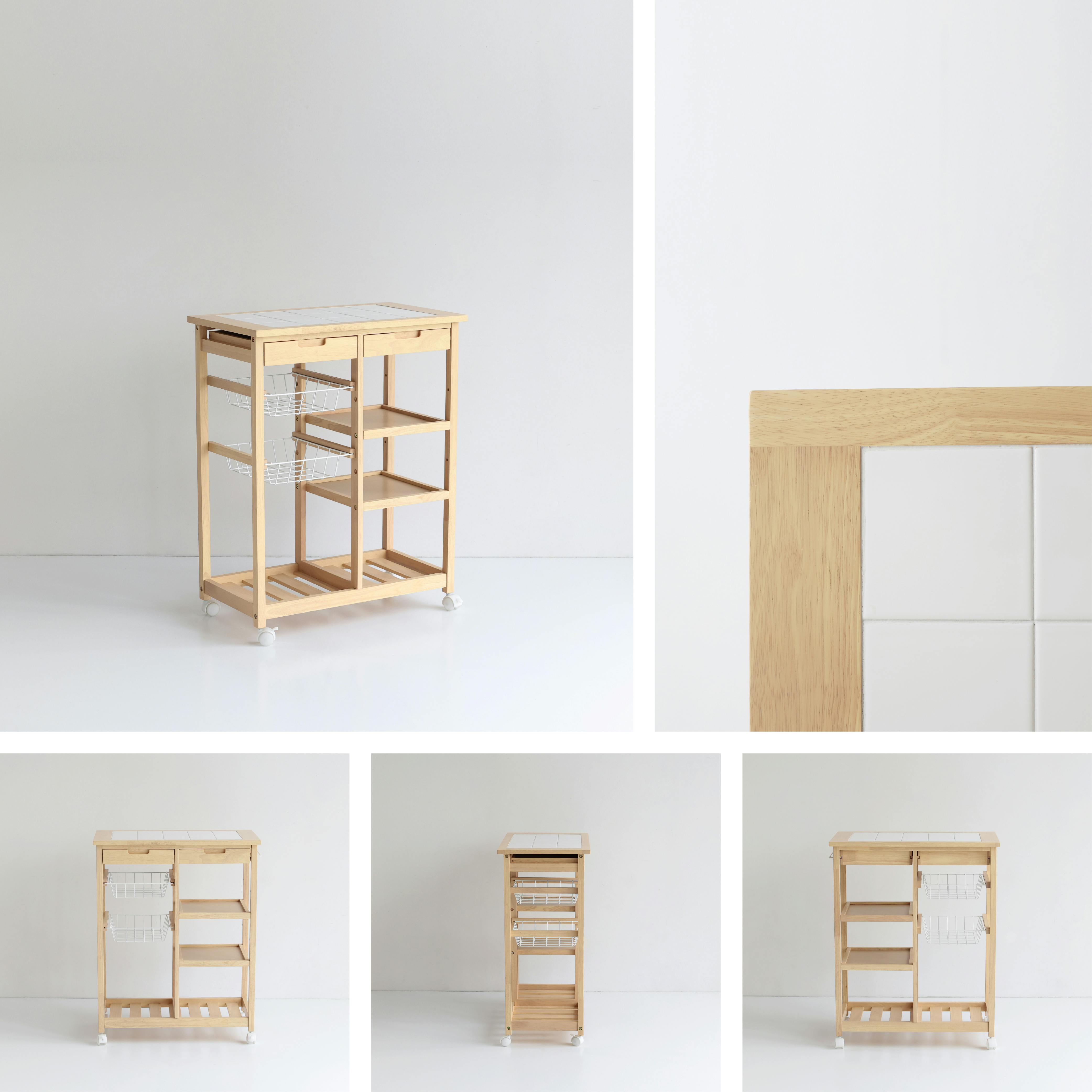 天然木×タイルが美しいキッチンワゴン Soup Basket Wagon ナチュラル