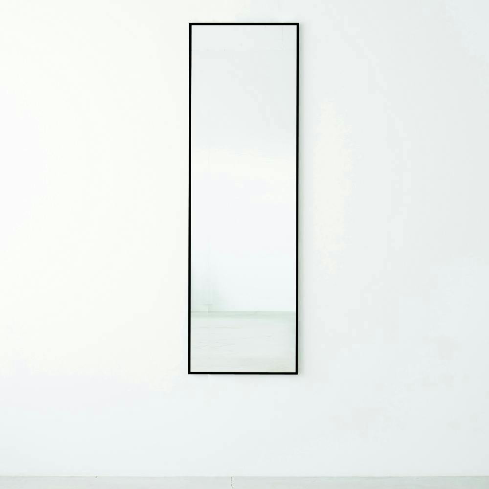 日本製】【細枠ウォールミラー(幅50×高さ160cm)(ブラック/黒)】 天然木