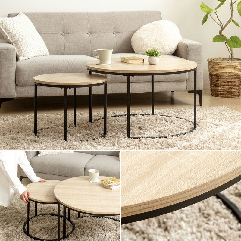 ネストテーブル 円形 2点セット 直径72cm&45cm IW-6012／カラー