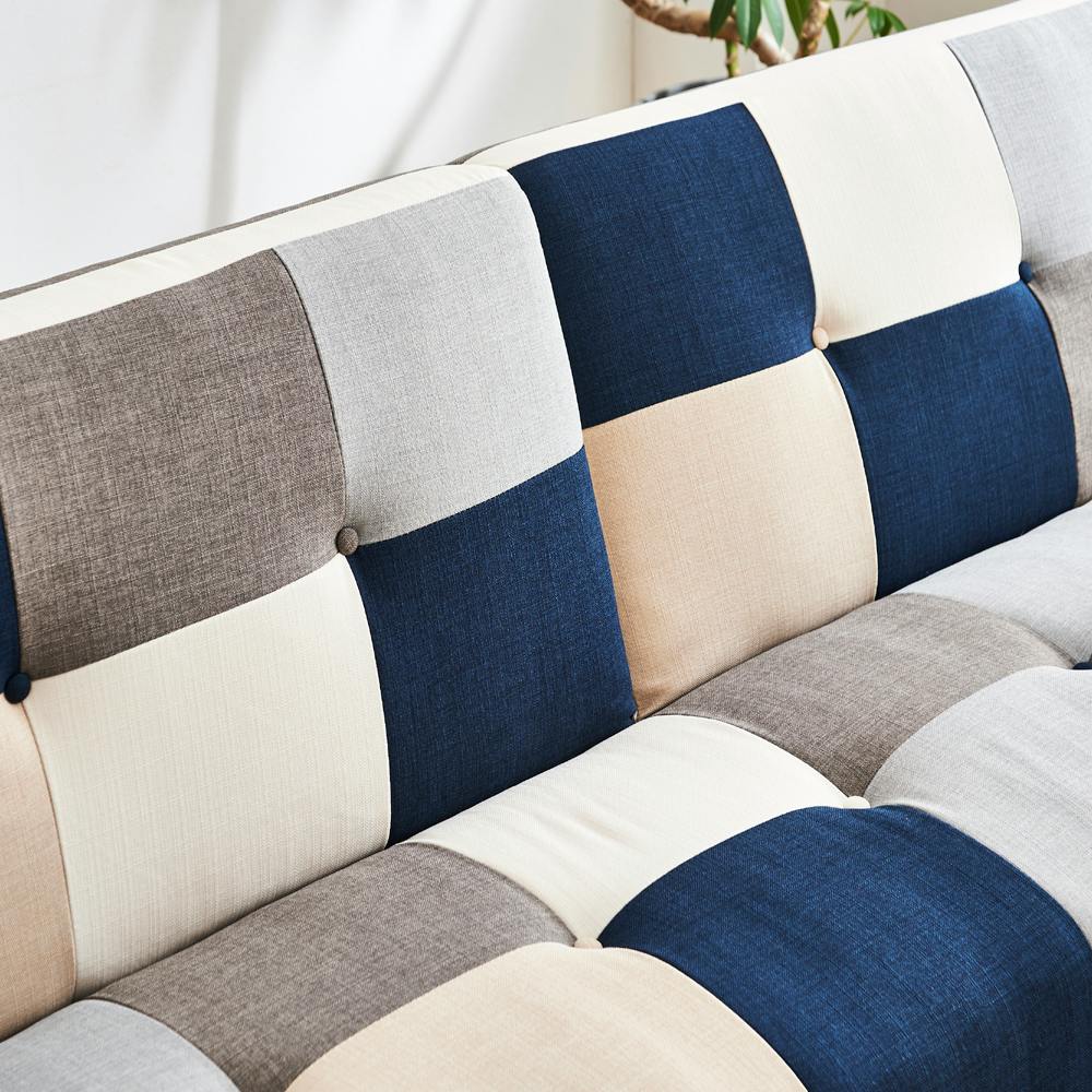 後藤家具物産 背もたれ2WAYパッチワークソファーベッド リアム2/ブルー