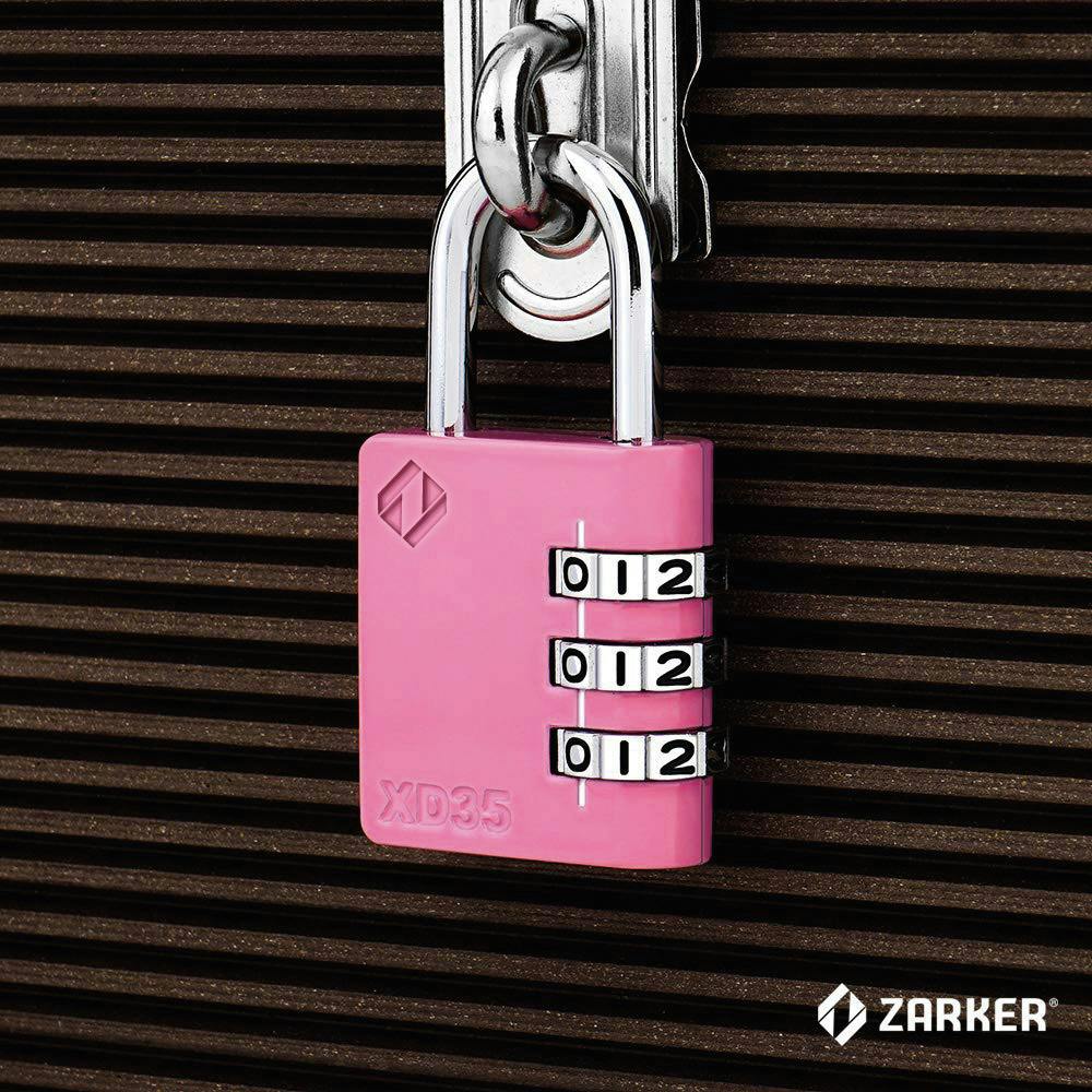 ザーカー 3桁ダイヤル式 南京錠 ツル径4.7mm ピンク XD35-P キーレス