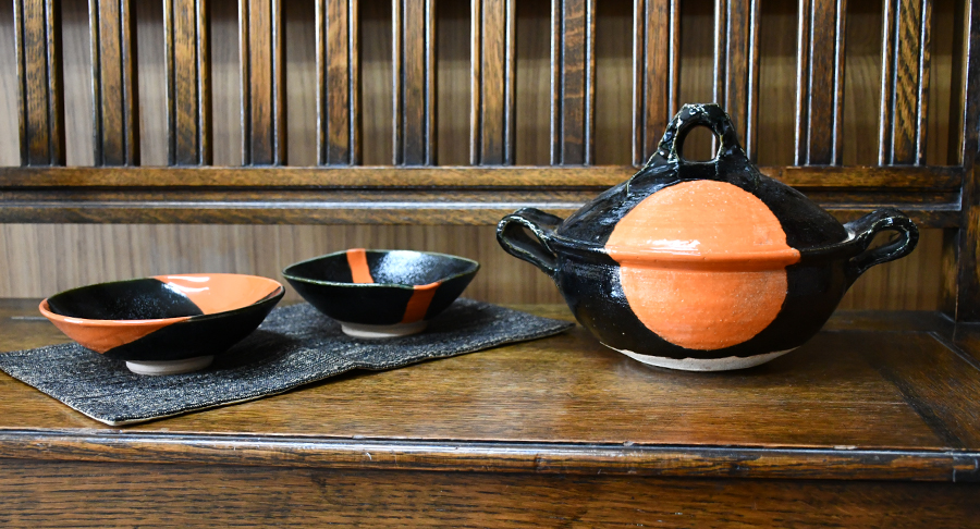 黒釉オレンジ彩 | 稲葉直人 伊賀焼土鍋と器｜三重県伊賀市土鍋作家