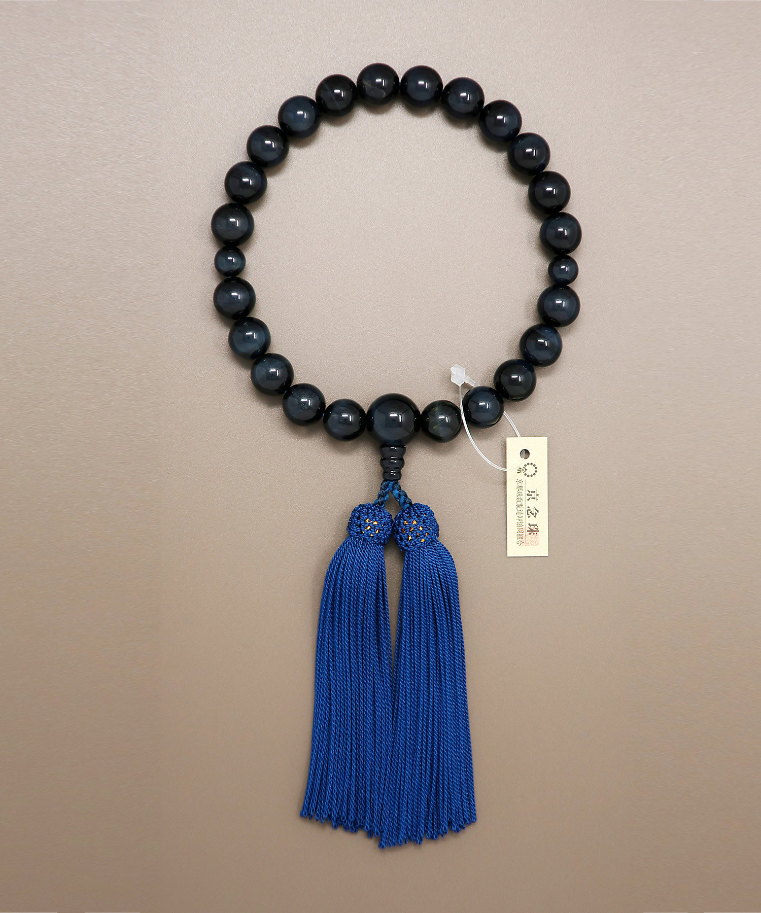 仏事用】男性用念珠 青虎目石片手22玉共仕立 桐箱付 | CEREMORE