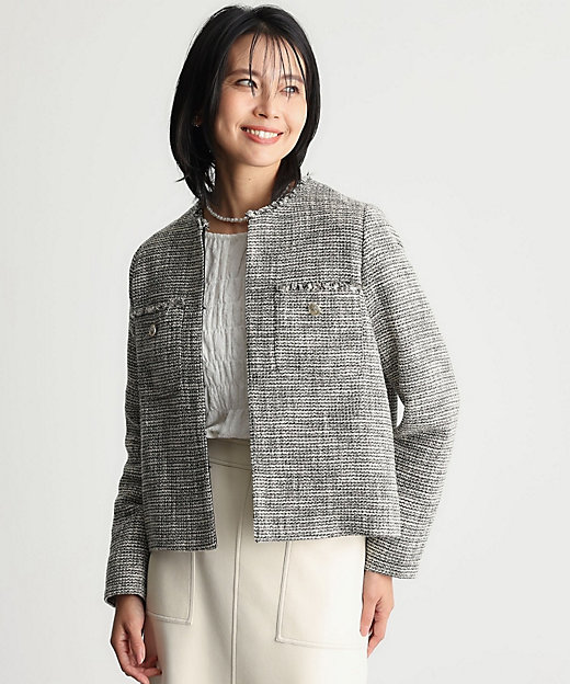 ONOFF活躍／セレモニー／通勤】ツイードノーカラージャケット