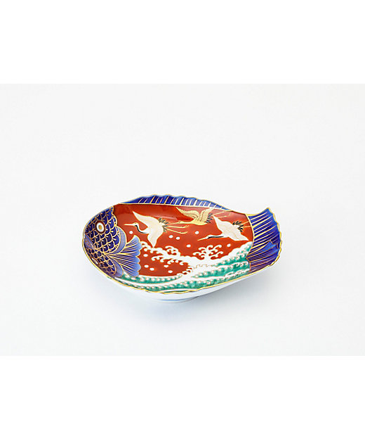 染錦手波鶴紋 魚型皿 小 | 深川製磁/フカガワセイジ | 三越伊勢丹