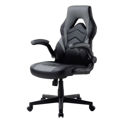 ゲーミングチェア 肘掛け跳ね上げ式 PUレザー ブラック グレー SNC